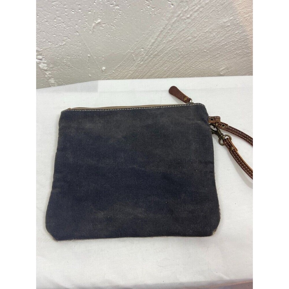 MYRA BAG WRISTLET 9 X 7.5 CANVAS GRAY STRIPE ZIPPER WALLET - Picture 2 of 3